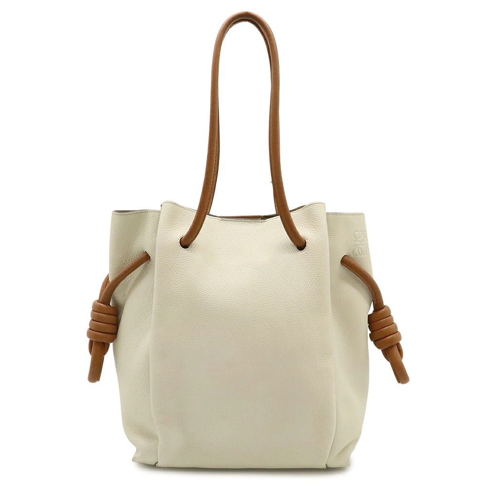 Loewe Flamenco Knot Tote Bag Shoulder Hobo Leather Ivory White Brown